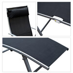 Outsunny transat chaise longue bain de soleil pliable dossier inclinable multi-positions têtière fournie 137L x 64l x 101H cm métal époxy textilène noir