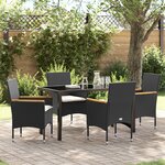 Ensemble de salle à manger de jardin 5 pièces avec coussins en rotin noir vidaXL