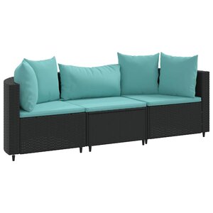 vidaXL Salon de jardin 3 Pièces avec coussins noir résine tressée