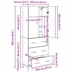 vidaXL Haut Armoire Bois Ancien 69 5 x 34 x 180 cm Bois d'ingénierie