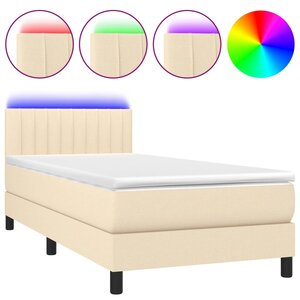 vidaXL Sommier à lattes de lit avec matelas LED Crème 90x200 cm Tissu