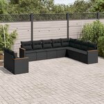 vidaXL Salon de jardin 10 Pièces avec coussins noir résine tressée