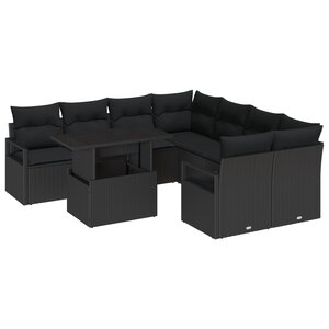 Ensemble de Canapé de Jardin de 9 Pièces avec Coussins en Poly Rattan Noir