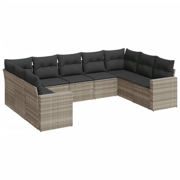 vidaXL Salon de jardin 9 Pièces avec coussins gris clair résine tressée