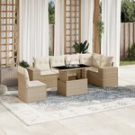 vidaXL Salon de jardin avec coussins 7 Pièces beige résine tressée