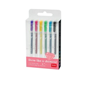 Legami GGP0001 - Set de 6 mini stylos à encre gel Glitter - Shine Like a Diamond