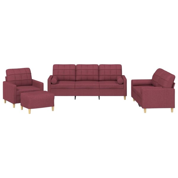 vidaXL Ensemble de canapés 4 Pièces avec coussins rouge bordeaux tissu