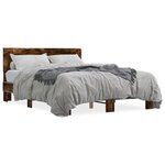 vidaXL Cadre de lit chêne fumé 135x190 cm bois d'ingénierie et métal