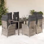 vidaXL Ensemble à manger de jardin et coussins 7 Pièces gris rotin