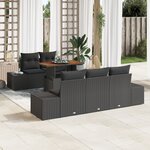 vidaXL Ensemble de salle à manger de jardin 6 pièces avec coussins en poly rattan noir et acacia