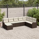 Ensemble de canapé de jardin vidaXL 8 pièces avec coussins marron en poly rotin
