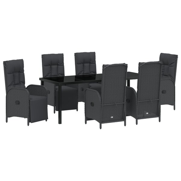 vidaXL Set de salle à manger de jardin 7 pièces avec coussins Noir en polyrotin