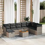 vidaXL Salon de jardin 9 Pièces avec coussins gris résine tressée
