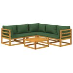 Salon de jardin meuble d'extérieur ensemble de mobilier 6 pièces avec coussins vert bois massif 02_0016958