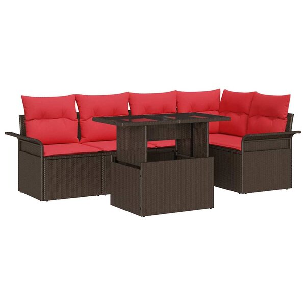 vidaXL Ensemble de canapé de jardin 6 Pièces Marron Poly Rattan