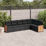 vidaXL Salon de jardin 7 Pièces avec coussins noir résine tressée
