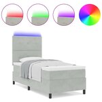 Lit Box Spring vidaXL avec Matelas & Lumière LED Gris Clair 100x200 cm Velours
