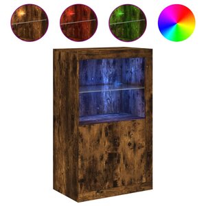 vidaXL Armoire latérale avec lumières LED chêne fumé bois d'ingénierie