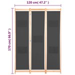 vidaXL Cloison de séparation 3 panneaux Gris 120x170x4 cm Tissu