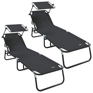 vidaXL Chaise longue pliante 2 Pièces Noir 56 x 190 x 81cm tissu