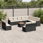 vidaXL Salon de jardin avec coussins 13 Pièces noir résine tressée