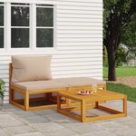 vidaXL Salon de jardin 3 Pièces avec coussins bois massif d'acacia