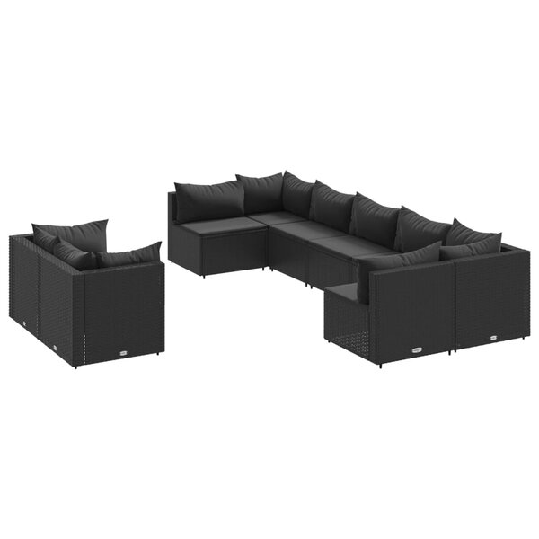 vidaXL Salon de jardin 9 Pièces avec coussins noir résine tressée