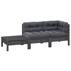 vidaXL Salon de jardin 3 Pièces avec coussins Gris Bois de pin massif