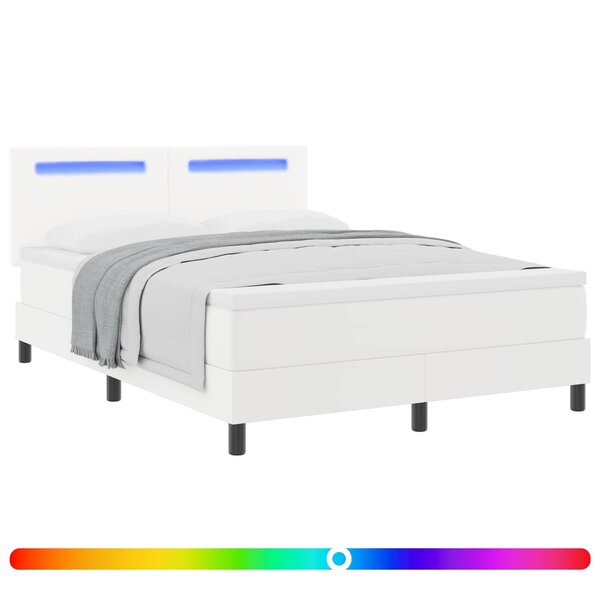 vidaXL Lit à ressorts avec bandes LED Blanc 160 x 200 cm Simili cuir