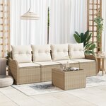 Ensemble de Sofa de Jardin 5 Pièces avec Coussins Rotin Synthétique Beige
