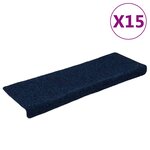 vidaXL Tapis d'escalier 15 Pièces Tissu aiguilleté 65x21x4 cm Bleu