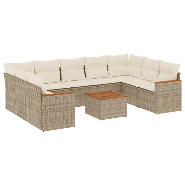vidaXL Salon de jardin avec coussins 10 Pièces beige résine tressée