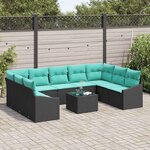 vidaXL Ensemble de Canapés avec coussin 10 Pièces Noir polyrotin