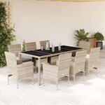 vidaXL Ensemble à manger de jardin avec coussins 9 Pièces rotin et verre