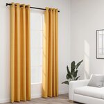 vidaXL Rideaux occultants Aspect lin à œillets 2 Pièces Jaune 140x225 cm