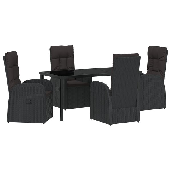 vidaXL Ensemble de salle à manger de jardin de 5 pièces avec coussins - Poly rattan noir