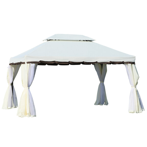 Tonnelle barnum pavillon de jardin style colonial double toit toile moustiquaires et toiles amovibles 3 9L x 2 9l x 2 8H m crème