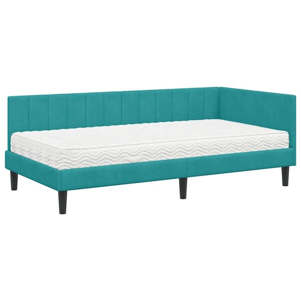vidaXL Cadre de lit d'angle avec matelas Turquoise 90 x 200 cm Velours
