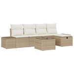vidaXL Ensemble de canapé de jardin 6 pièces avec coussins Beige Rattan Poly