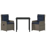 vidaXL Ensemble de salle à manger pour jardin 3 Pièces Gris Poly rotin