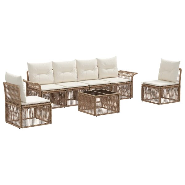 vidaXL Ensemble de canapé de jardin 7 Pièces Beige polyrotin