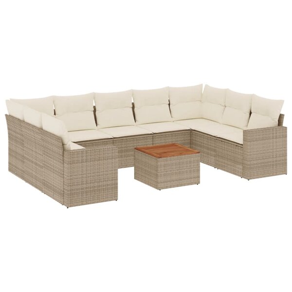 vidaXL Salon de jardin avec coussins 10 Pièces beige résine tressée
