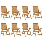 vidaXL Chaises de jardin inclinables et coussins lot de 8 teck solide