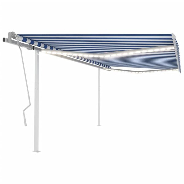 vidaXL Auvent manuel rétractable avec LED 4 5x3 m Bleu et blanc