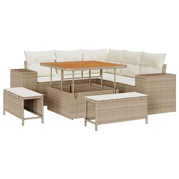 vidaXL Ensemble de canapé de jardin 8 Pièces Beige polyrotin