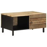 vidaXL Table basse noir 80x50x40 cm bois de manguier massif brut
