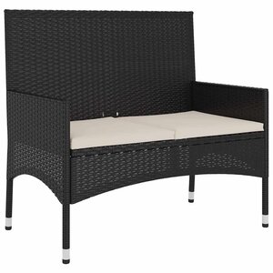 vidaXL Banc de Jardin à 2 Places avec Coussins Noir Résine Tressée