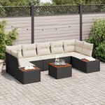 Canapé de jardin 8 pièces avec coussins en poly rotin noir acacia
