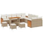 Ensemble 14 pièces de sofa de jardin avec coussins beige en poly rattan acacia