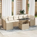 Ensemble de canapé de jardin 8 pièces avec coussins Beige Rotin Poly